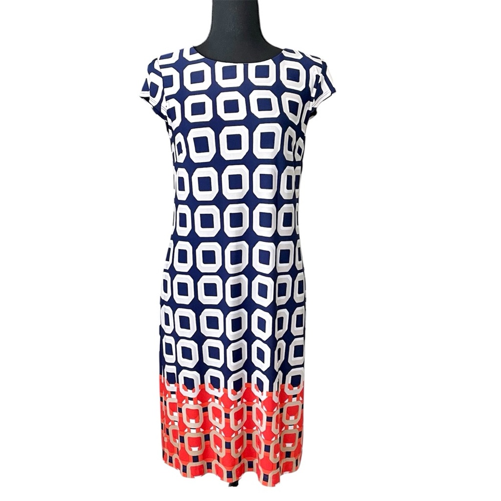 Liz Claiborne Size Small Short Cap Sleeve Geometric Sheath Dress‎ Knee Length